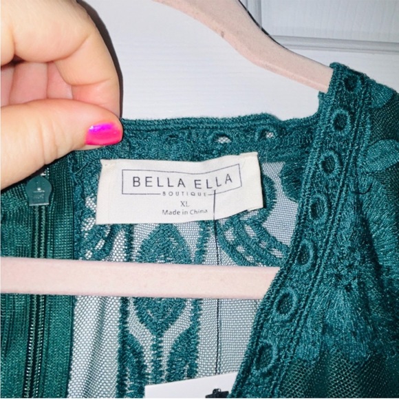 NWT Bella Boutique Emerald Green Lace Mini Dress Tunic V Neck XL Plus - Picture 5 of 10